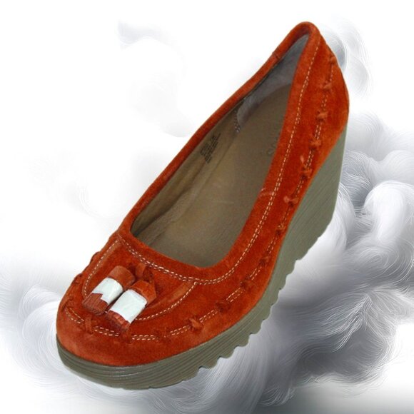 Bass EL Paso Cinnamon Rust Suede Slip-On Wedge, Size 7 (New) - Picture 3 of 8